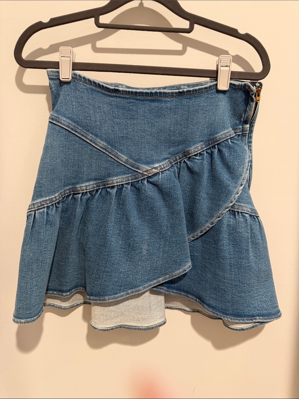 MOTHER Denim Ruffle Skater Mini Skirt - Blue